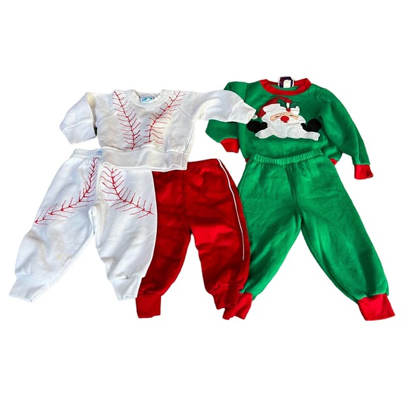 Vintage Lot Boys 2T Santa's Club Christmas & Fisher Price Baseball Outfits 90's - Picture 1 of 10